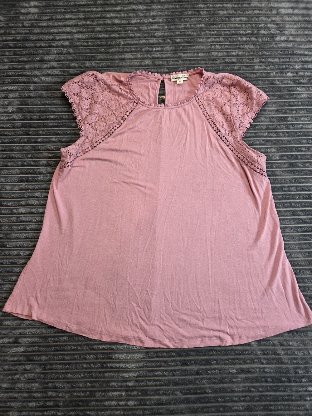Indigo Rose Dusty Rose Crochet Cap Sleeve Blouse